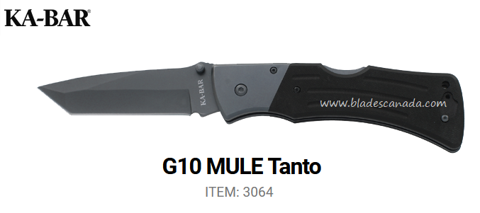 Ka-Bar Mule Folding Knife, Tanto, G10 Black, Ka3064